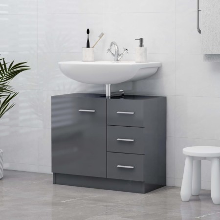 Glossy gray plywood sink cabinet 63x30x54 cm by vidaXL, Bathroom furniture - Ref: Foro24-804192, Price: 127,28 €, Discount: %