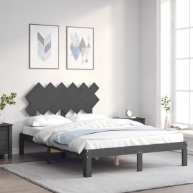 Estructura de cama con cabecero madera maciza gris 120x200 cm de vidaXL, Camas y somieres - Ref: Foro24-3193723, Precio: 138,...