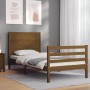 Honey brown solid wood bed frame with headboard 90x200cm by vidaXL, Beds and slatted bases - Ref: Foro24-3194624, Price: 129,...