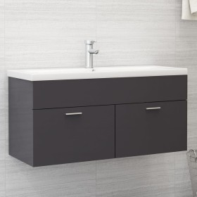 Armario para lavabo contrachapada gris brillo 100x38,5x46 cm de vidaXL, Muebles de baño - Ref: Foro24-804682, Precio: 35,99 €...