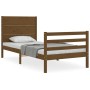 Honey brown solid wood bed frame with headboard 90x200cm by vidaXL, Beds and slatted bases - Ref: Foro24-3194624, Price: 129,...