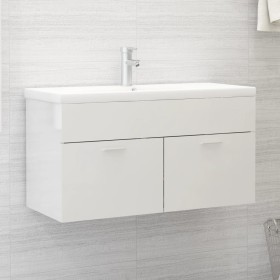 Armario para lavabo contrachapada blanco brillo 90x38,5x46 cm de vidaXL, Muebles de baño - Ref: Foro24-804671, Precio: 34,99 ...