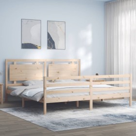 Bed frame with solid wood headboard 200x200 cm by vidaXL, Beds and slatted bases - Ref: Foro24-3194071, Price: 169,74 €, Disc...