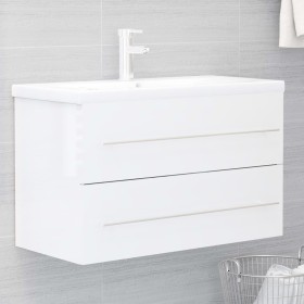 Mueble de lavabo madera ingeniería blanco brillo 80x38,5x48 cm de vidaXL, Muebles de baño - Ref: Foro24-804707, Precio: 69,99...