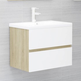 Armario de lavabo contrachapada blanco y roble 60x38,5x45 cm de vidaXL, Muebles de baño - Ref: Foro24-804742, Precio: 80,49 €...