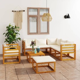 Muebles de jardín 8 pzas cojines crema madera maciza de acacia