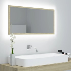 LED-Badezimmerspiegel aus Acryl in der Farbe Sonoma-Eiche, 90 x 8,5 x 37 cm von vidaXL, Badezimmerwaschtische - Ref: Foro24-8...