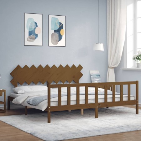 Honey brown solid wood bed frame and headboard 200x200 cm by vidaXL, Beds and slatted bases - Ref: Foro24-3193489, Price: 169...