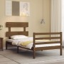 Honey brown solid wood bed frame with headboard 90x200cm by vidaXL, Beds and slatted bases - Ref: Foro24-3195079, Price: 113,...