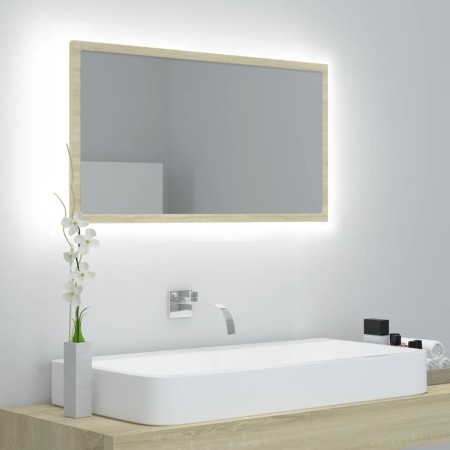 Espejo de baño acrílico color roble Sonoma 80x8,5x37 cm de vidaXL, Tocadores de baño - Ref: Foro24-804927, Precio: 43,34 €, D...