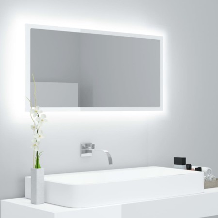 Espejo de baño LED crílico blanco brillo 90x8,5x37 cm de vidaXL, Tocadores de baño - Ref: Foro24-804937, Precio: 48,81 €, Des...