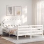 Double bed frame with white solid wood headboard by vidaXL, Beds and slatted bases - Ref: Foro24-3195292, Price: 137,71 €, Di...