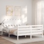 Double bed frame with white solid wood headboard by vidaXL, Beds and slatted bases - Ref: Foro24-3195292, Price: 137,71 €, Di...