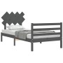 Estructura de cama con cabecero madera maciza gris 100x200 cm de vidaXL, Camas y somieres - Ref: Foro24-3195278, Precio: 108,...