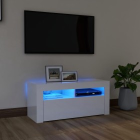 Mueble de TV con luces LED blanco brillante 90x35x40 cm de vidaXL, Muebles TV - Ref: Foro24-804325, Precio: 82,99 €, Descuent...