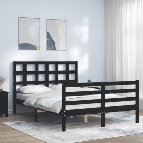 Bed frame with black solid wood headboard 140x190 cm by vidaXL, Beds and slatted bases - Ref: Foro24-3193970, Price: 167,99 €...