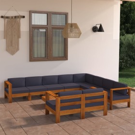 Muebles de jardín 10 pzas con cojines madera acacia gris oscuro de vidaXL, Conjuntos de jardín - Ref: Foro24-3057964, Precio:...