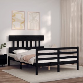 Double bed frame with black solid wood headboard by vidaXL, Beds and slatted bases - Ref: Foro24-3195130, Price: 135,70 €, Di...