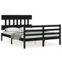 Double bed frame with black solid wood headboard by vidaXL, Beds and slatted bases - Ref: Foro24-3195130, Price: 135,99 €, Di...