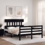 Double bed frame with black solid wood headboard by vidaXL, Beds and slatted bases - Ref: Foro24-3195130, Price: 135,99 €, Di...