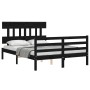 Double bed frame with black solid wood headboard by vidaXL, Beds and slatted bases - Ref: Foro24-3195130, Price: 135,99 €, Di...