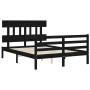 Double bed frame with black solid wood headboard by vidaXL, Beds and slatted bases - Ref: Foro24-3195130, Price: 135,99 €, Di...