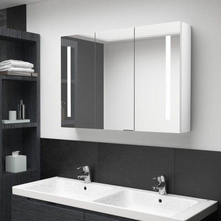 Mueble de baño con espejo LED blanco brillante 89x14x62 cm de vidaXL, Tocadores de baño - Ref: Foro24-326531, Precio: 145,08 ...