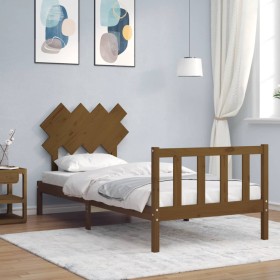 Honey brown solid wood bed frame with headboard 90x200cm by vidaXL, Beds and slatted bases - Ref: Foro24-3193454, Price: 114,...