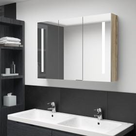 Mueble de baño con espejo LED color roble 89x14x62 cm de vidaXL, Tocadores de baño - Ref: Foro24-326529, Precio: 155,11 €, De...