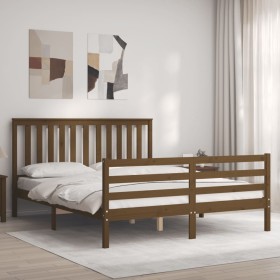 Honey brown wooden bed frame with headboard 160x200 cm by vidaXL, Beds and slatted bases - Ref: Foro24-3194259, Price: 170,99...