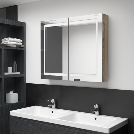 Armario de baño con espejo y LED color roble 80x12x68 cm de vidaXL, Tocadores de baño - Ref: Foro24-326515, Precio: 180,99 €,...