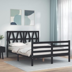 Estructura de cama con cabecero madera maciza negro 140x190 cm de vidaXL, Camas y somieres - Ref: Foro24-3194360, Precio: 161...