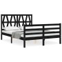 Bed frame with black solid wood headboard 140x190 cm by vidaXL, Beds and slatted bases - Ref: Foro24-3194360, Price: 161,03 €...