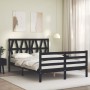 Bed frame with black solid wood headboard 140x190 cm by vidaXL, Beds and slatted bases - Ref: Foro24-3194360, Price: 161,03 €...