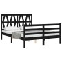 Bed frame with black solid wood headboard 140x190 cm by vidaXL, Beds and slatted bases - Ref: Foro24-3194360, Price: 161,03 €...