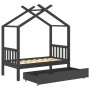 Estructura de cama infantil y cajón madera pino gris 70x140cm