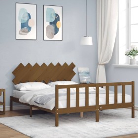 Honey brown wooden bed frame with headboard 160x200 cm by vidaXL, Beds and slatted bases - Ref: Foro24-3193479, Price: 162,99...