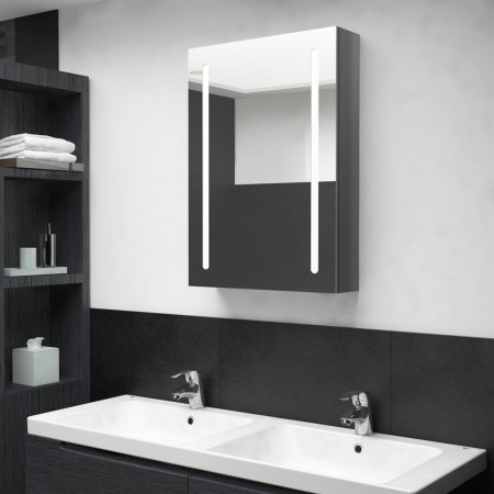 Armario de baño con espejo LED gris brillante 50x13x70 cm de vidaXL, Tocadores de baño - Ref: Foro24-326498, Precio: 110,90 €...