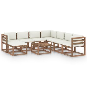 Juego de muebles de jardín 9 piezas con cojines crema de vidaXL, Conjuntos de jardín - Ref: Foro24-3067550, Precio: 645,99 €,...