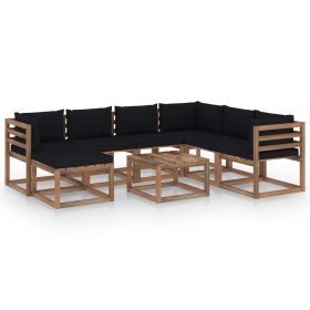 Juego de muebles de jardín 8 piezas con cojines negro de vidaXL, Conjuntos de jardín - Ref: Foro24-3067531, Precio: 496,99 €,...