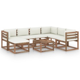 Juego de muebles de jardín 8 piezas con cojines crema de vidaXL, Conjuntos de jardín - Ref: Foro24-3067526, Precio: 516,99 €,...