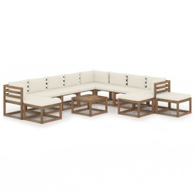 Juego de muebles de jardín 12 piezas con cojines crema de vidaXL, Conjuntos de jardín - Ref: Foro24-3067586, Precio: 803,99 €...