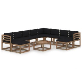 Juego de muebles de jardín 11 piezas con cojines negro de vidaXL, Conjuntos de jardín - Ref: Foro24-3067579, Precio: 723,99 €...