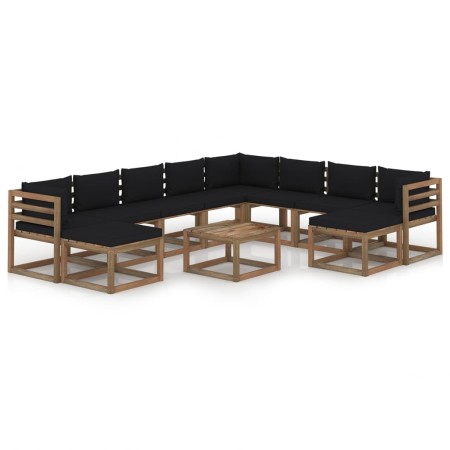 11-piece garden furniture set with black cushions by vidaXL, Garden sets - Ref: Foro24-3067579, Price: 723,04 €, Discount: %