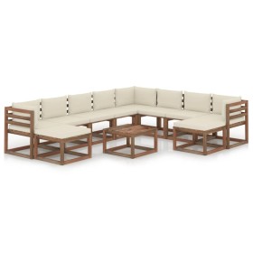 Juego de muebles de jardín 11 piezas con cojines crema de vidaXL, Conjuntos de jardín - Ref: Foro24-3067574, Precio: 761,99 €...