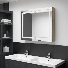 Armario de baño con espejo LED blanco y roble 80x12x68 cm de vidaXL, Tocadores de baño - Ref: Foro24-326516, Precio: 186,99 €...