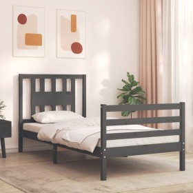 Gray solid wood bed frame with headboard 90x200 cm by vidaXL, Beds and slatted bases - Ref: Foro24-3194558, Price: 103,99 €, ...