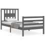 Gray solid wood bed frame with headboard 90x200 cm by vidaXL, Beds and slatted bases - Ref: Foro24-3194558, Price: 103,08 €, ...