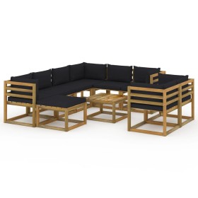 10-piece garden furniture set with black cushions by vidaXL, Garden sets - Ref: Foro24-3067567, Price: 691,99 €, Discount: %