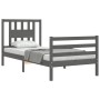 Gray solid wood bed frame with headboard 90x200 cm by vidaXL, Beds and slatted bases - Ref: Foro24-3194558, Price: 103,08 €, ...